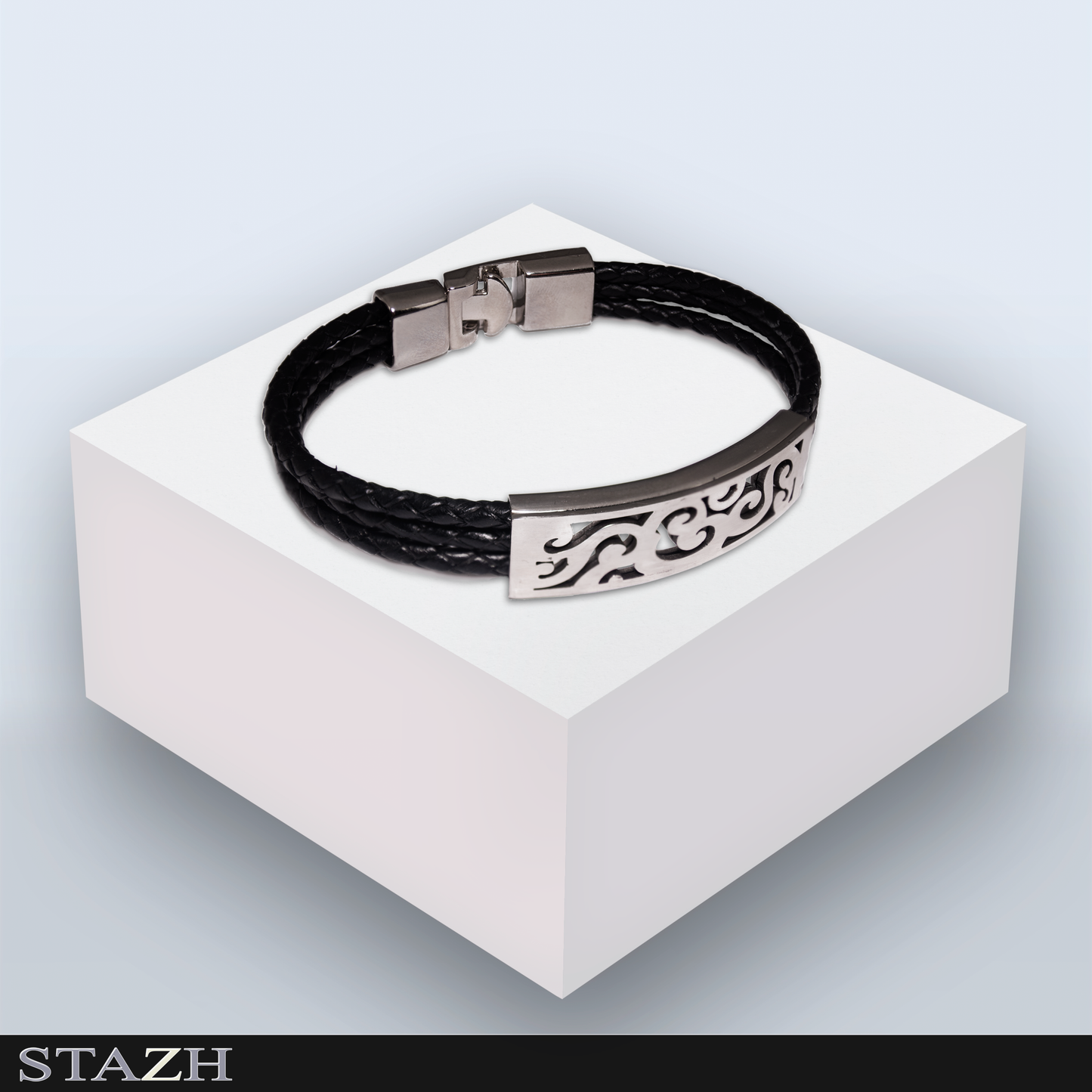 Armband flätad läder och silver länk